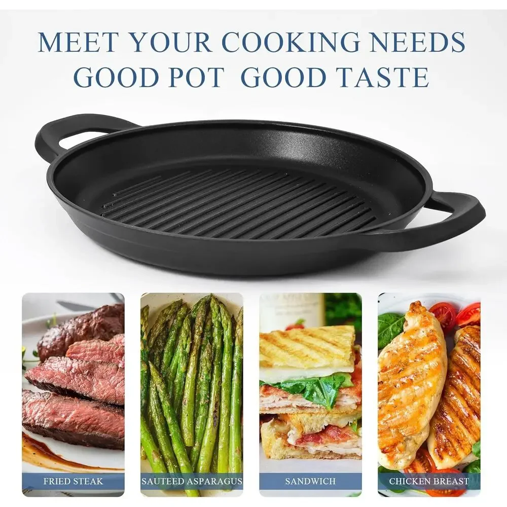 Vinchef Nonstick Grill Pan 13 In. Skillet, Indoor Induction Cast-aluminum & Lid